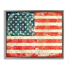 Stupell Industries Rustic American Flag Floater Framed Art Gray