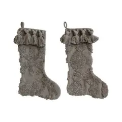 Hello Honey&reg; 20" Gray Cotton Slub Stocking with Tufting & Tassels, 2ct.
