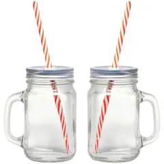 Gourmet by Starfrit 16oz. Mason Jar Mugs with Straws, 2ct.