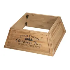 Glitzhome&reg; Natural 26" Farm Fresh Christmas Trees Wooden Trapezoid Tree Collar