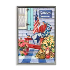 Stupell Industries Patriotic Porch View Floater Framed Art Gray