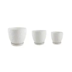 Flora Bunda&reg; Matte White Pharaoh Ceramic Pot On Saucer Set, 3ct.