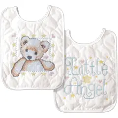 Tobin Bear & Angel Stamped Cross Stitch Bib Pair Kit