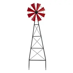 Glitzhome&reg; 3.5ft Red Metal Wind Spinner Yard Stake