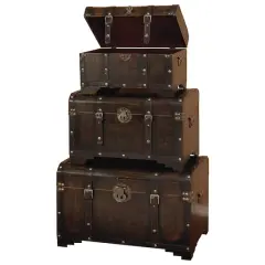 Set of 3" Brown Wood Traditional Trunk, 28", 24", 20"