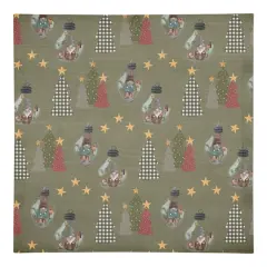 Green Tree & Globe Pattern Cotton Twill Napkin