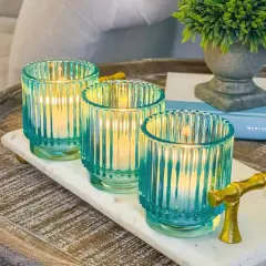 Kate Aspen&reg; Ribbed Blue Glass Votive Candle Holder Set
