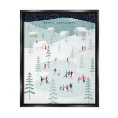 Stupell Industries Merry Christmas Winter Ice Skating Framed Floater Canvas Wall Art Black