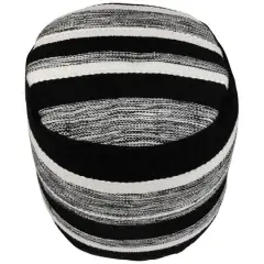 18" Black & White Woven Stripes Outdoor Pouf Ottoman