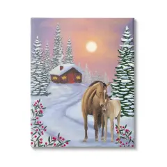 Stupell Industries Holiday Horses Winter Scene Canvas Wall Art