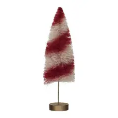 Hello Honey&reg; 11" Red and Cream Striped Sisal Bottle Brush Swirled Tree with Wood Base