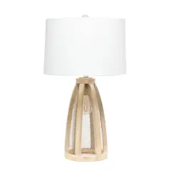 Lalia Home 29" Wooded Arch Table Lamp with White Fabric Shade Natural Wood and White