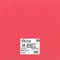 PA Paper&trade; Accents 12" x 12" 111lb. Smooth Cardstock, 25 Sheets Deep Coral