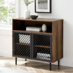 Walker Edison 32" Reclaimed Barnwood Modern Slanted Metal Door Accent Cabinet