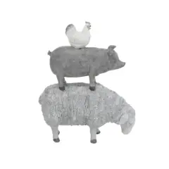Grey Polystone Sculpture, Stacking Animals 12" x 9" x 4"