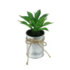 5" Tropical Green Artificial Foliage in Tin Planter