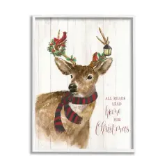 Stupell Industries All Roads Lead Home Christmas Deer Framed Giclee Art White