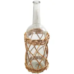 23" Clear Glass Handmade Tall Vase with Brown Rattan Woven Lower Body
