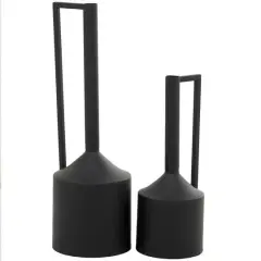 CosmoLiving by Cosmopolitan Black Metal Vase with Handles Set of 2 22", 16"