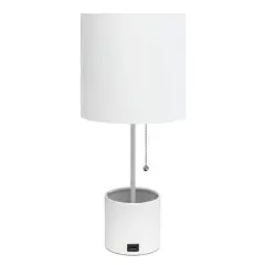 Simple Designs 18.5" Hammered Metal Container Base Table Lamp with USB Charging Port White