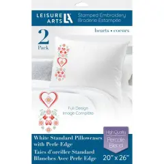 Leisure Arts&reg; Hearts Pillowcase Stamped Embroidery Kit