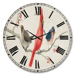 Designart 'Red Farmhouse Bird On Branch Painting Farmhouse Wall Clock