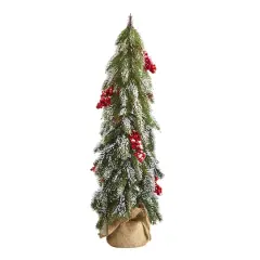 2ft. Unlit Flocked Christmas Artificial Tree with Berries & Pinecones