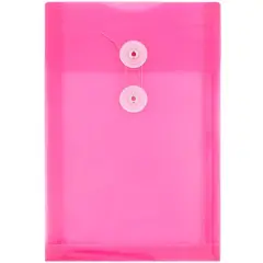JAM Paper 6.25" x 9.25" Button & String Tie Closure Plastic Envelopes, 12ct. Fuchsia Pink