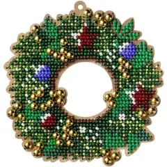 Wonderland Crafts Wreath with Ornaments Bead Embroidery on Wood Kit