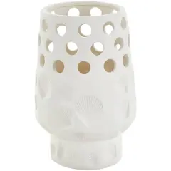 10" White Ceramic Shell Vase with Circular Cutouts