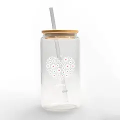 16oz. Daisy Heart Love Glass Can Cup