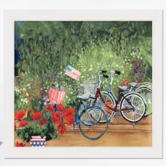 Bike in a Garden White Framed Print Under Plexiglass