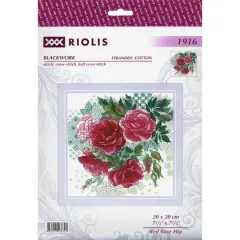 RIOLIS Red Rose Hip Blackwork Cross Stitch Kit