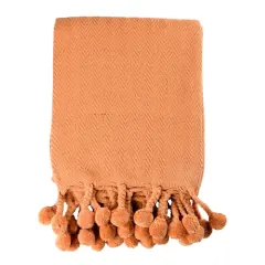 Hello Honey&reg; Woven Cotton Pom Pom Throw Rust