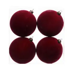 4 Pack 3.8" Flocked Shatterproof Ball Ornaments by Ashland&reg; Burgundy