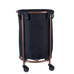 Household Essentials Round Laundry Basket with Wheels Black