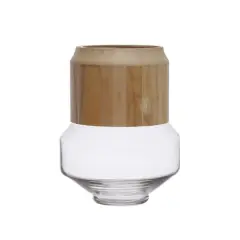 Hello Honey&reg; 12" Natural Glass Vase with Removable Acacia Wood Collar