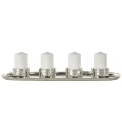 26" Stainless Steel 4 Candle Candelabra with Attached Tray Silver