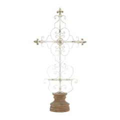29" White Iron French Country Cross Sculpture
