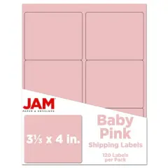 JAM Paper Adhesive Shipping Labels, 3.33" x 4" Baby Pink