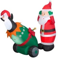 5.5ft. Lightshow Airblown&reg; Inflatable Christmas Santa & Penguin Cannon Scene with Sparkle