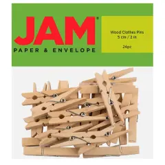 JAM Paper 2" Natural Wood Clip Clothespins, 24ct.