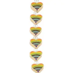 Rainbow Stripe & Gold Heart Beads, 9mm by Bead Landing&trade;