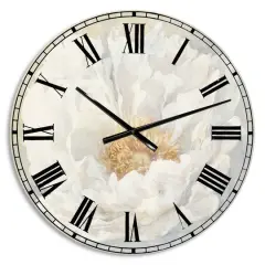 Designart White Serene Peony Traditional Wall Clock