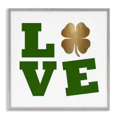 Stupell Industries St Patrick's Day Clover Love Framed Giclee Art Gray