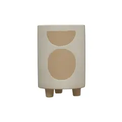 Hello Honey&reg; 8" White Circle Print Stoneware Footed Planter