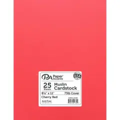 PA Paper&trade; Accents Muslin 8.5" x 11" 73lb. Cardstock, 25 Sheets Cherry Red