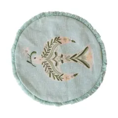Hello Honey&reg; 16" Light Green Embroidered Dove & Fringe Round Cotton Pillow Cover & Insert