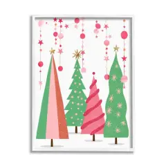 Stupell Industries Pink & Green Christmas Trees Framed Giclee Art White