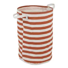 DII&reg; Round Stripes PE-Coated Cotton Polyester Laundry Hamper Cinnamon